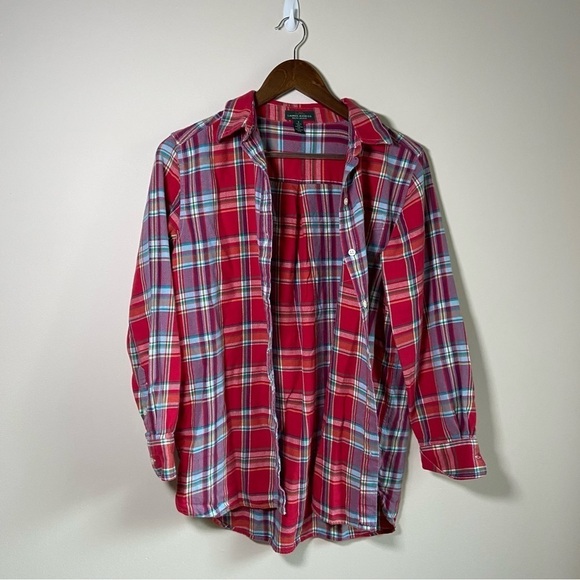 Lauren Jeans Ralph Lauren Boyfriend Plaid Button Down Cotton Red Size Small - Picture 3 of 6